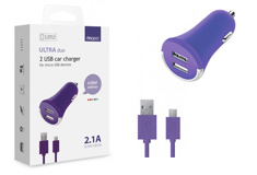 Deppa 2 USB 2,1А, дата-кабель micro USB,фиолетовый