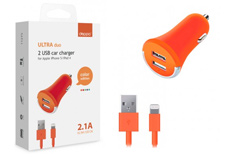 Deppa 2 USB 2,1А, дата-кабель 8-pin для Apple,оранжевый