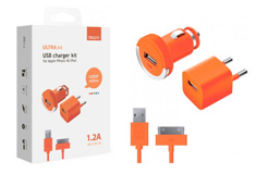 Deppa АЗУ+СЗУ 1А, дата-кабель 30-pin для Apple,оранжевый