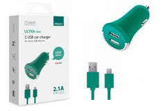 Deppa 2 USB 2,1А, дата-кабель micro USB,бирюзовый