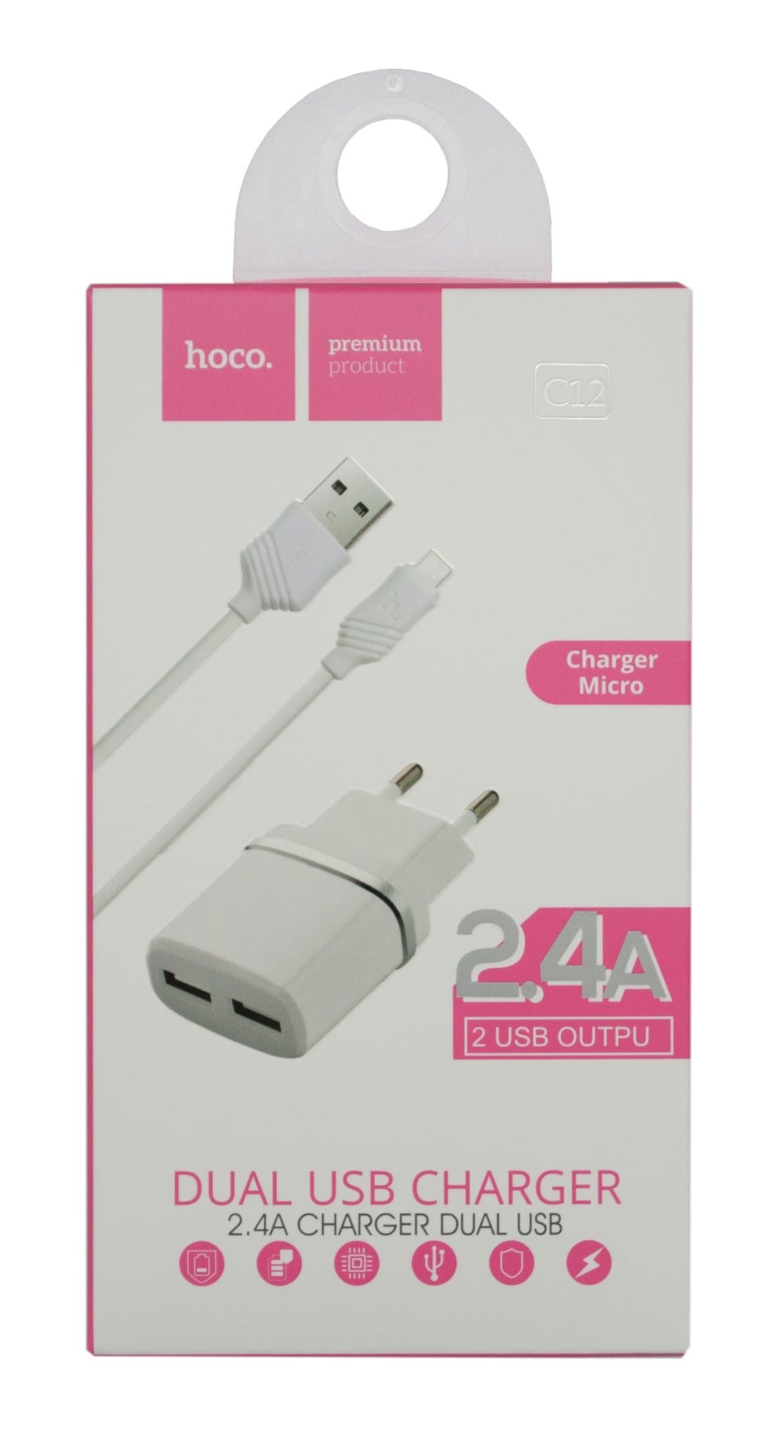 Main image of Hoco C12 2USB для MicroUSB (2.4A) (белый)