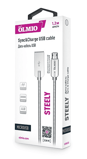 Main image of Olmio Кабель STEELY USB 2.0 - microUSB 1.2м 2.1A