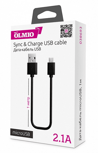 Main image of Olmio Кабель USB 2.0 - microUSB  1м 2.1A