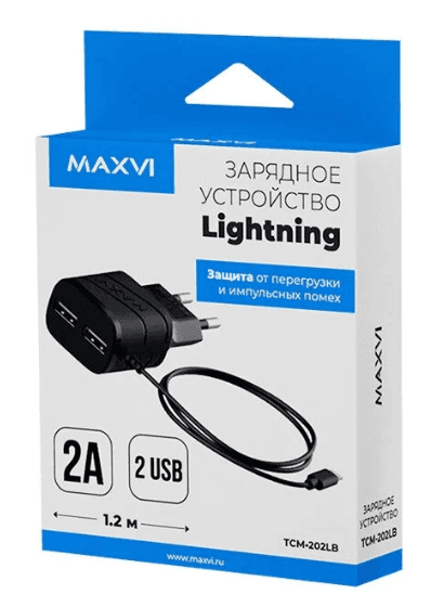 Maxvi TCM-202LB для Lightning (2A, 2USB)