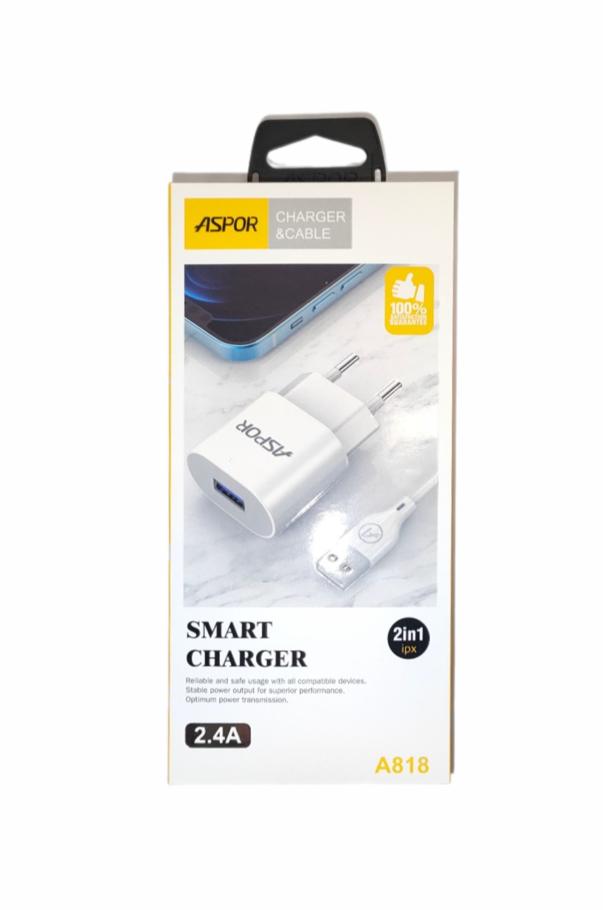 Main image of ASPOR A818 1USB, 2.4A для Lightning (белый)