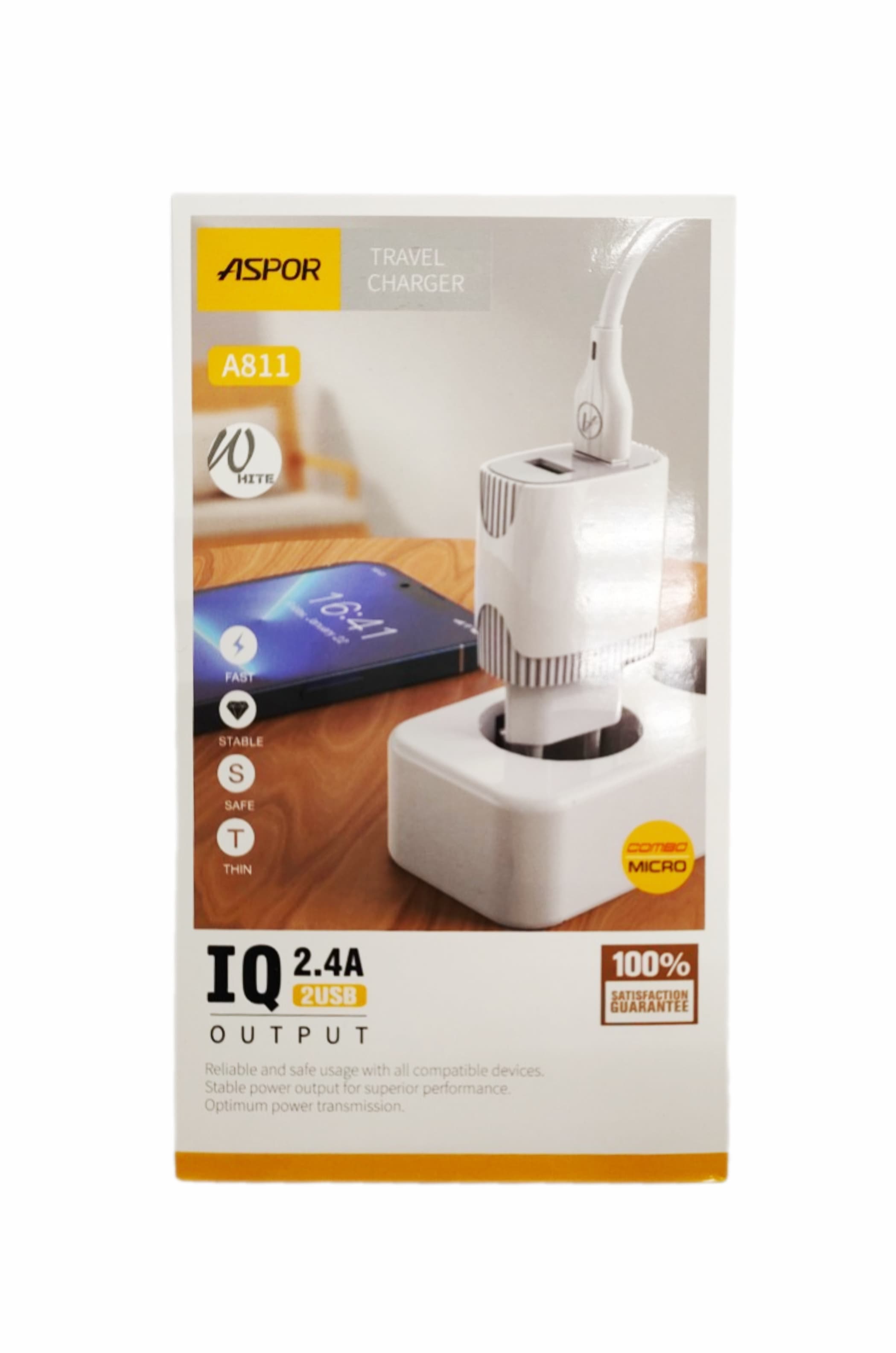 Main image of ASPOR A811 2USB, 2.4A для Lightning (белый)