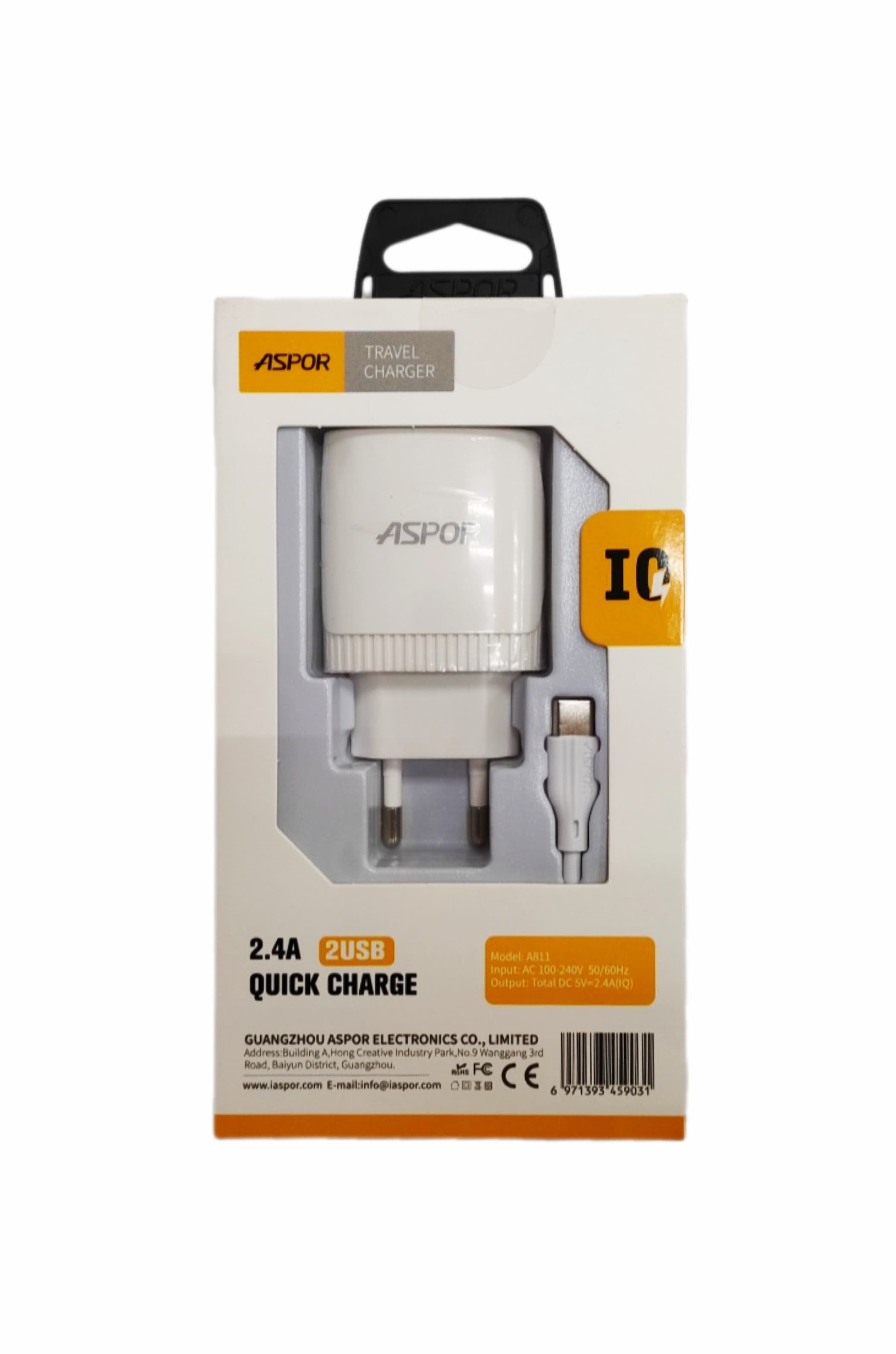 Main image of ASPOR A811 2USB, 2.4A для Type-C