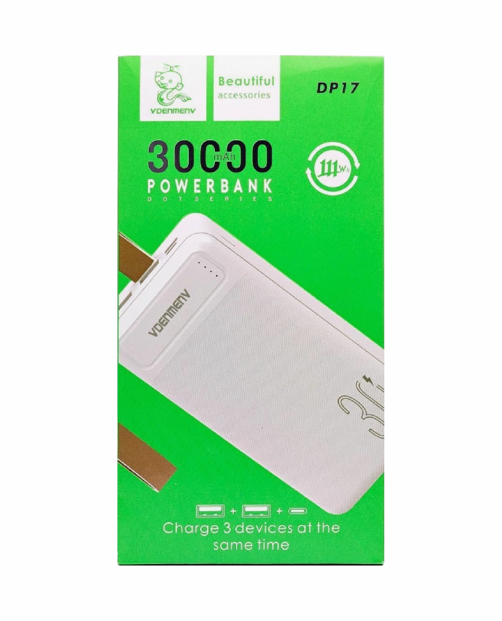 Main image of Denmen DP17 (30000mAh) 2USB+1PD 2.1A белый