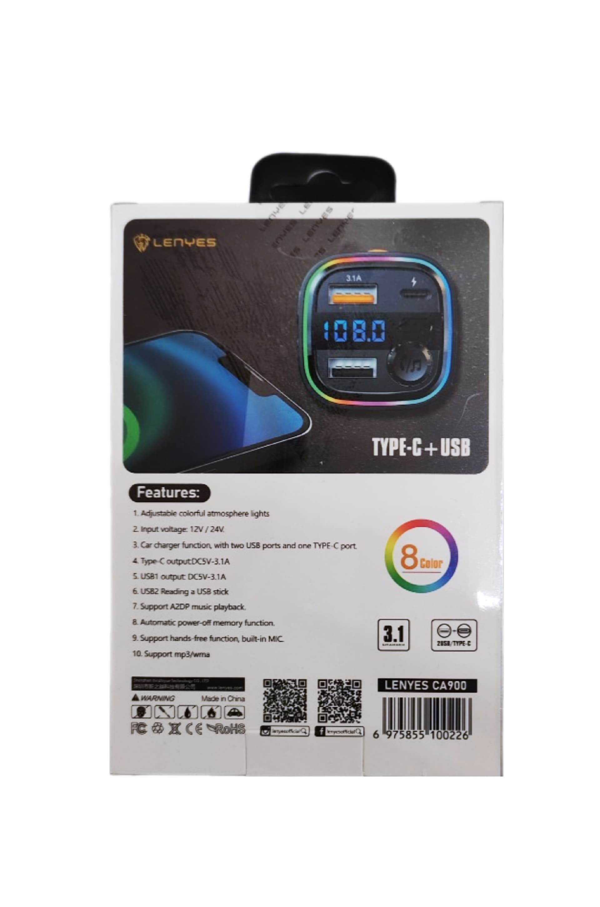 Main image of LENYES CA900 2USB 3.1A, PD Bluetooth 5.0