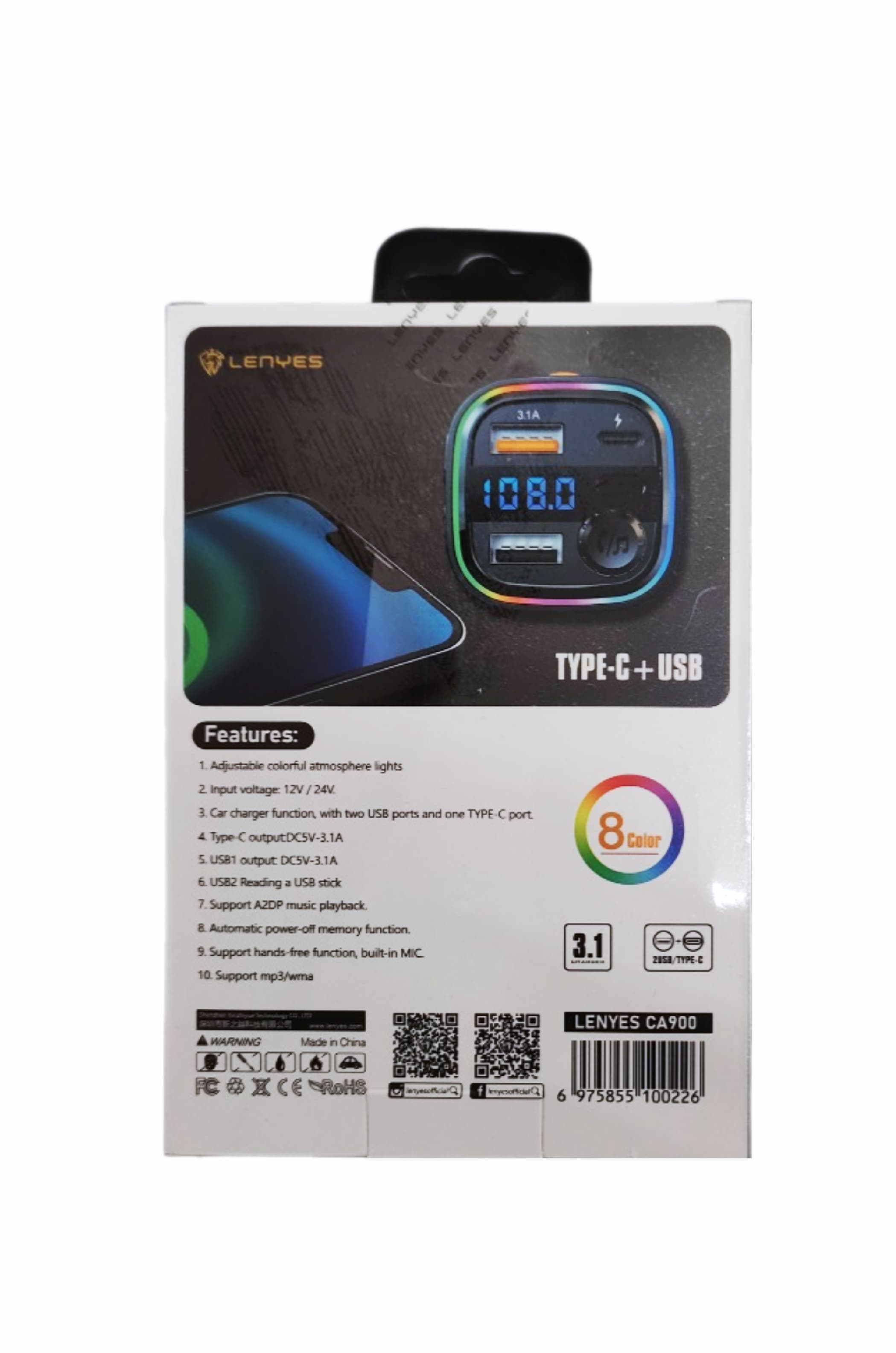 Main image of LENYES CA900 2USB 3.1A, PD Bluetooth 5.0