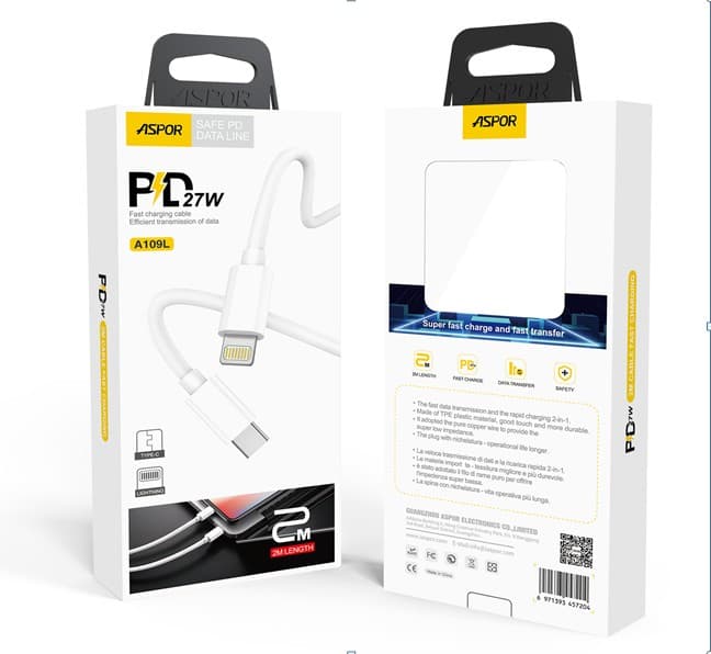 Main image of ASPOR A109L PD 27W для Lightning 2м (белый)