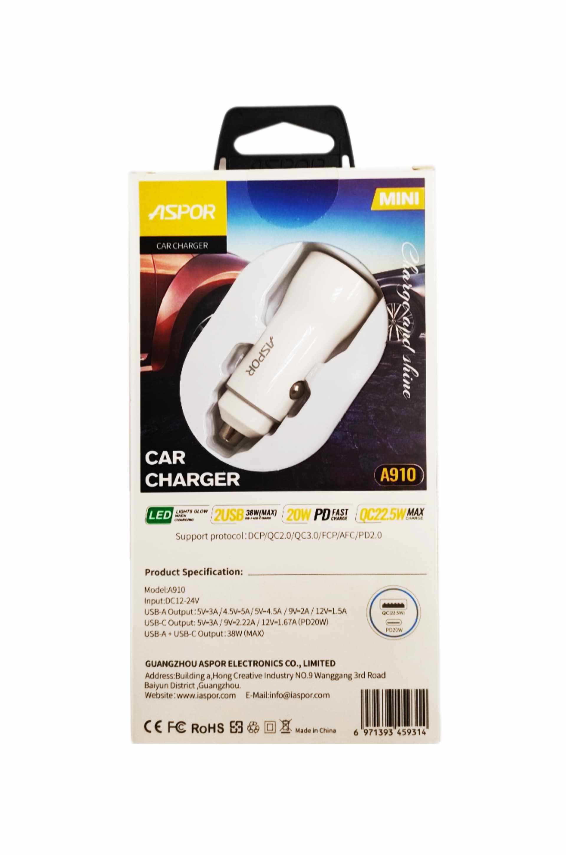 Main image of ASPOR A910 2USB PD, 38W (QC3.0 быстрая зарядка)