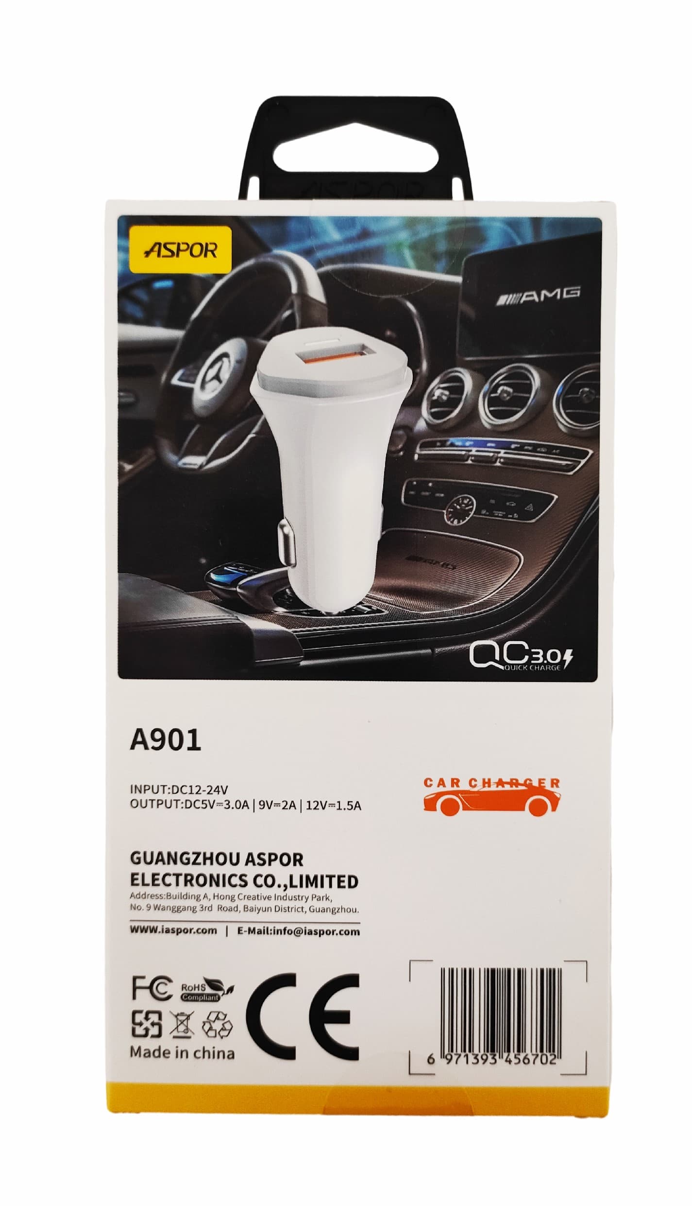 Main image of ASPOR A901 1USB, 3A 18W (белый)