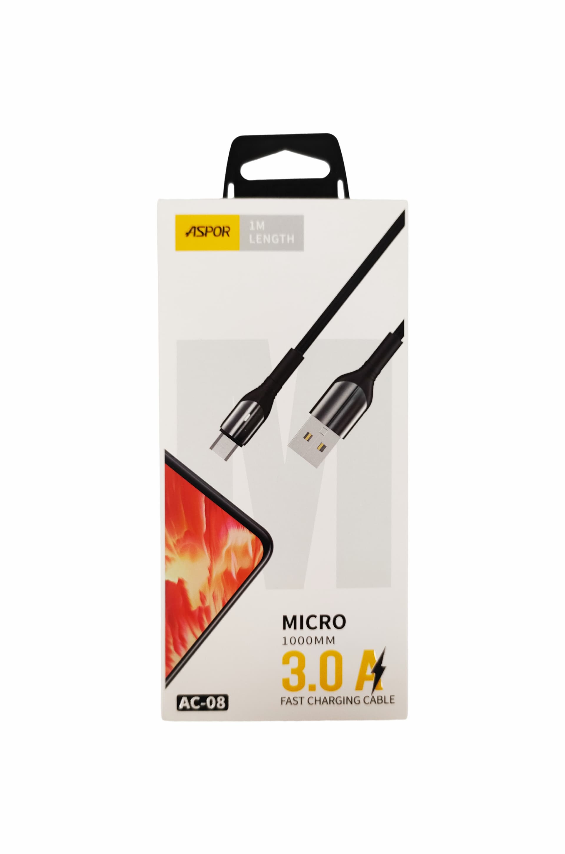 Main image of ASPOR AC-08 3A, для Micro-USB 1m (черный)