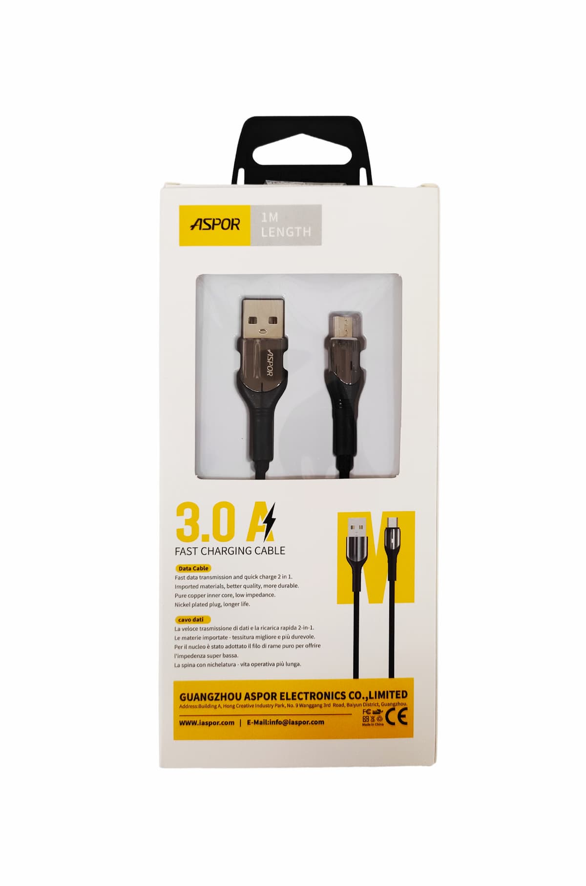 ASPOR AC-08 3A, для Micro-USB 1m (черный)