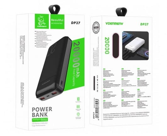 Main image of Denmen DP37 (20000mAh) 2USB+PD+microUSB, 2.1A QC3.0 белый