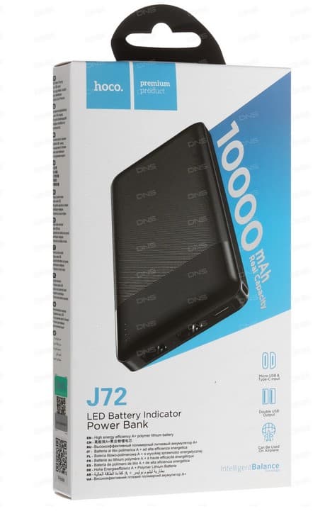 Main image of Hoco J72 10000mAh 2USB, Type-C (черный)