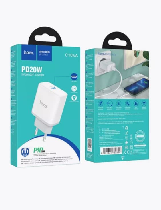 Main image of Hoco C104A 1USB PD, 20W, QC3.0 (быстрая зарядка)