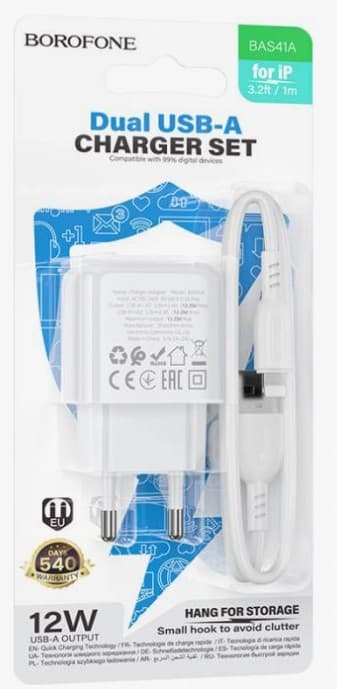 Main image of Borofone BAS41A 2USB 2.4A, для Lightning (белый)