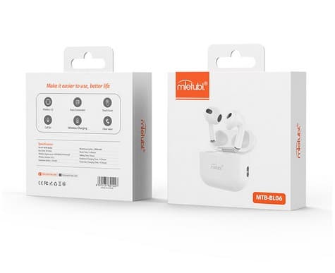 Mietubl BL06 AIR PRO: беспроводная зарядка кейса , ВТ5.3 , емк. акб 35/300 mAh, IPX5 , 2 микр. (белый)