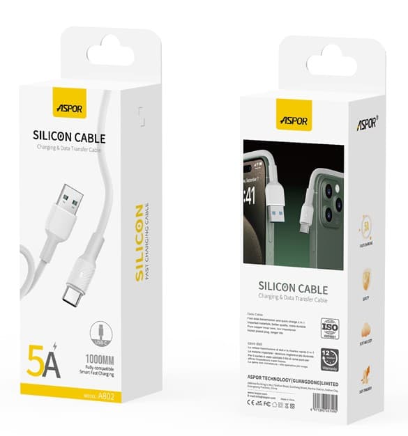 ASPOR A080 для Micro-USB 3A (1m), жидкий силикон