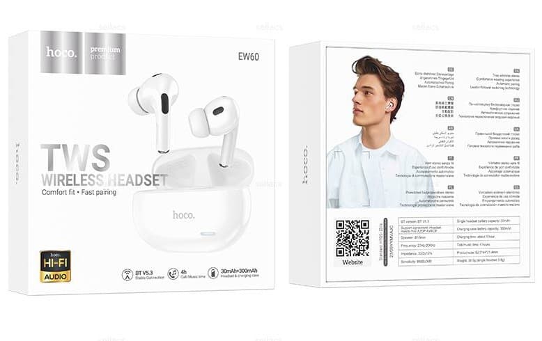 Main image of Hoco EW60 : чистый звук , BT5.3 , емк. акб 30/300 mAh, IPX4 , 2микр. (белый)