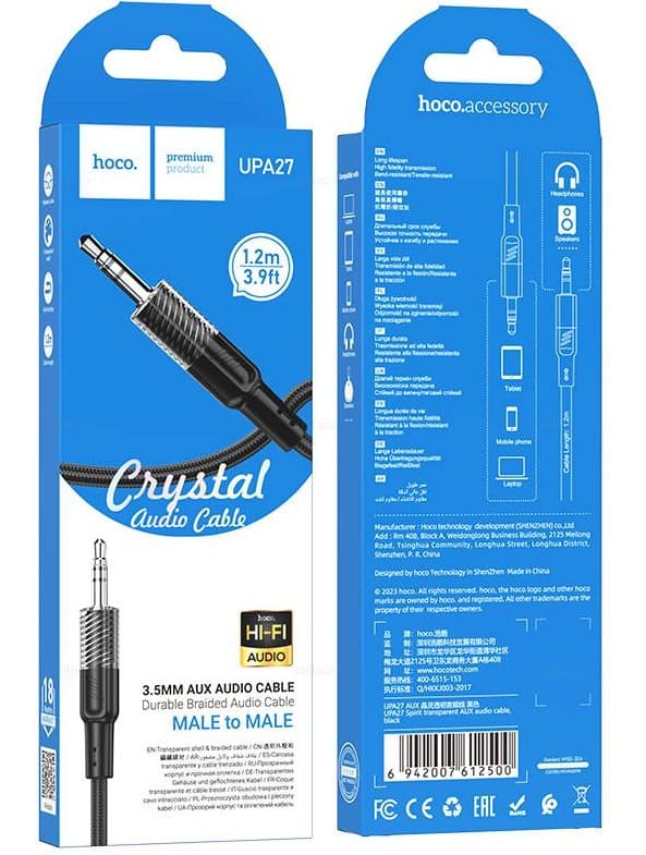 Hoco UPA27 Lightning>AUX (1,2м) (черный)