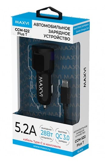 Maxvi CCM-522 Plus T 2USB для Type-C 5.2A, 28W