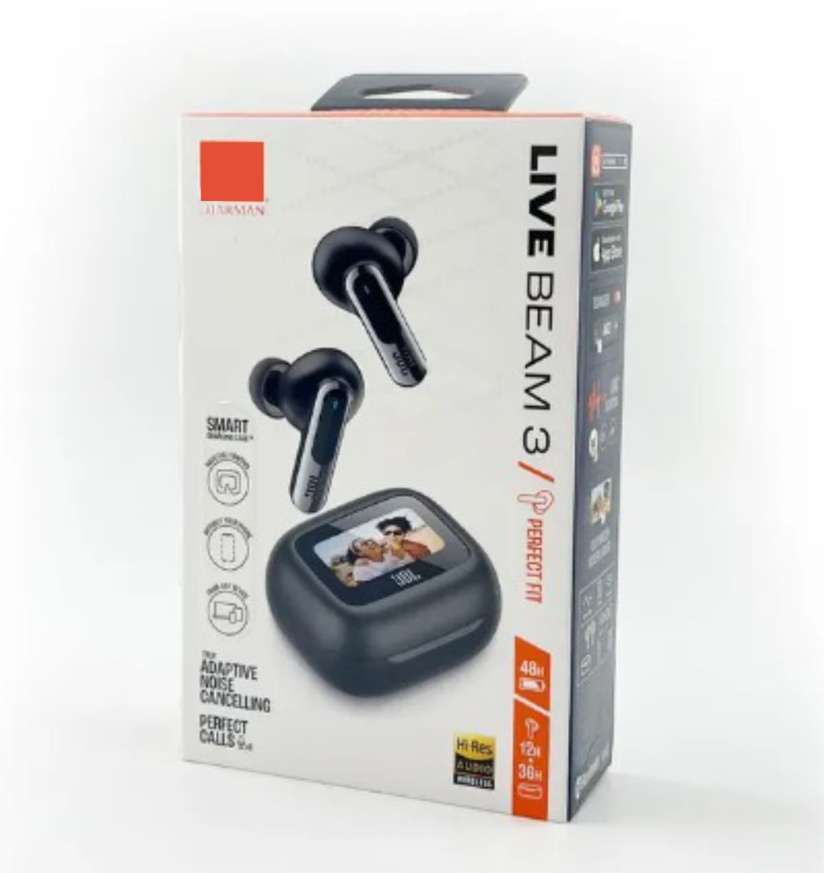 FCO LIVE BEAM 3 с дисплеем (серый), BT 5.3,шумопод. есть, емк. акб mAh(науш/кейс) ~45 / 450, Type-C, IPX5, кодек SBC, кол. микр 4