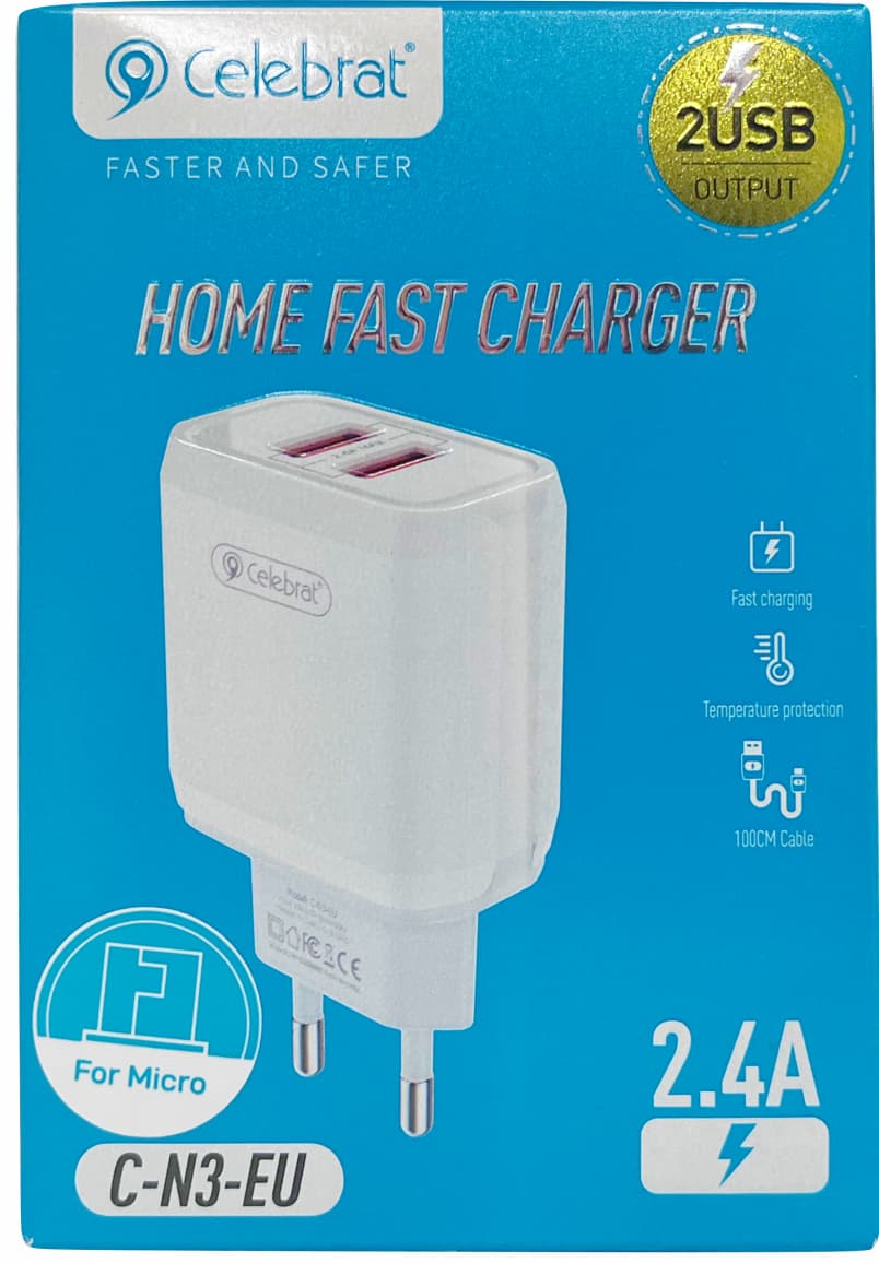 Main image of Celebrat C-N3 2USB, 2.4A для MicroUSB (белый)