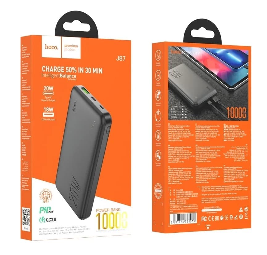 Main image of Hoco J87 10000mAh , PD/USB/Type-C (черный)