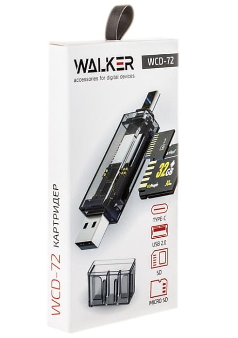 WALKER WCD-72 3 в 1 (OTG, Type-C, MicroUSB, microSD)