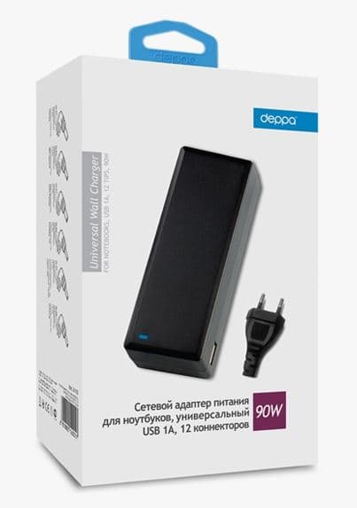 Main image of Deppa адаптер питания для ноутбуков, универсальный, 12 коннектеров, USB 1A, 90 Вт
