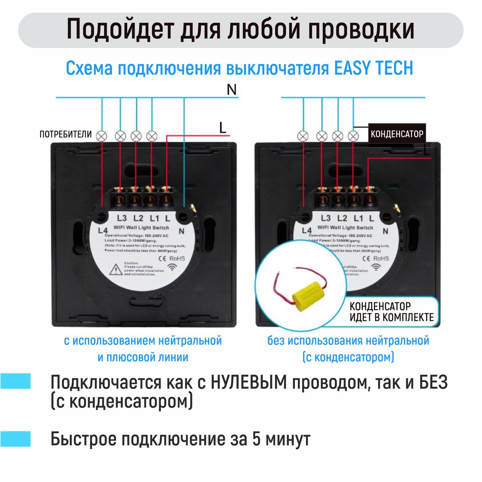 Main image of multibrand USS002 (черный) сенсорный одноклавишный/через Wi-Fi с помощью приложение Smart Life /дружит с Алисой