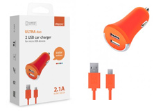 Deppa 2 USB 2,1А, дата-кабель micro USB, оранжевый