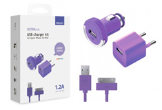 Deppa АЗУ+СЗУ 1А, дата-кабель 30-pin для Apple,фиолетовый