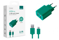Deppa 2 USB, 2,1A + кабель microUSB